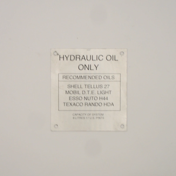 Startrite 316, V500 & V900 Hydraulic Tank Instruction Plate spare