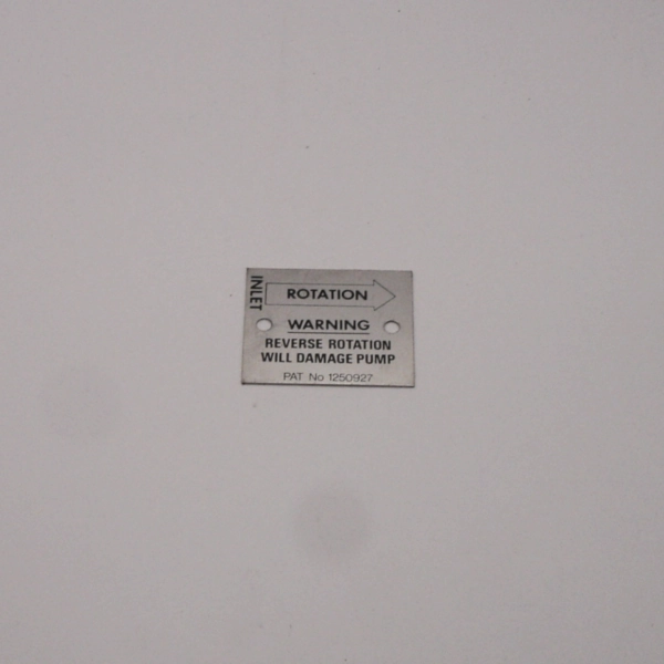 Instruction plate spare for a Startrite Hydraulic pump