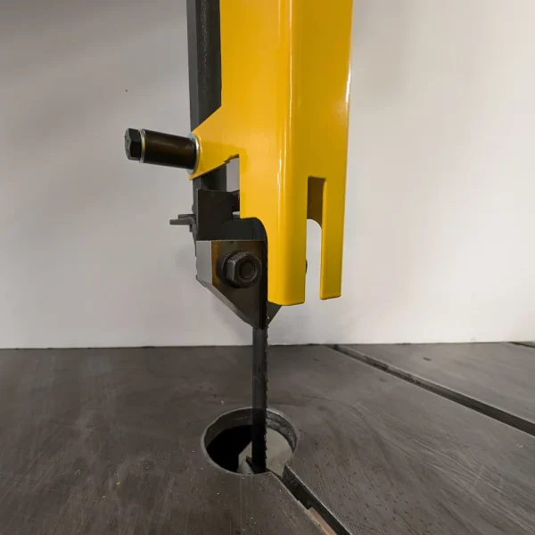 Blade guard on a Startrite 352 bandsaw, showing the blade guides and exposed bandsaw blade