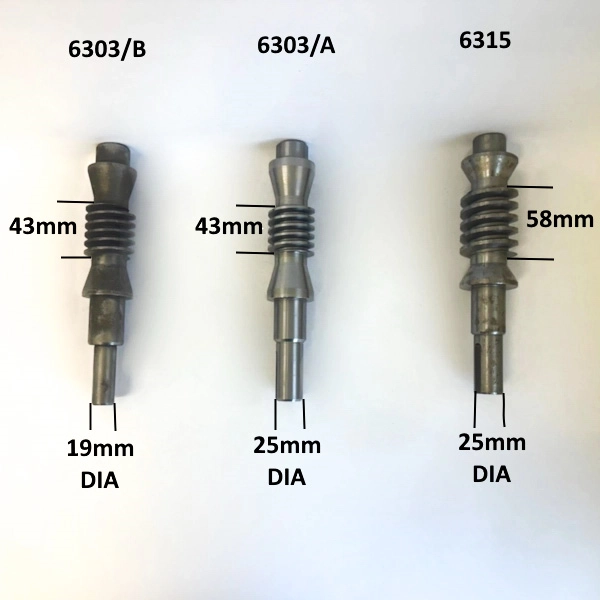 3 sizes of worm shaft for the Startrite SM1255 / 1256 gearbox.