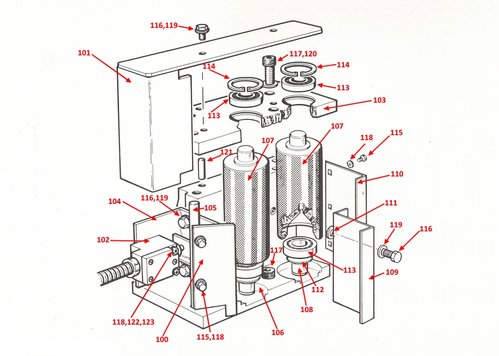 Startrite H250-H330 Auto Fixed Roller Feed Vice Numbered Parts Diagram