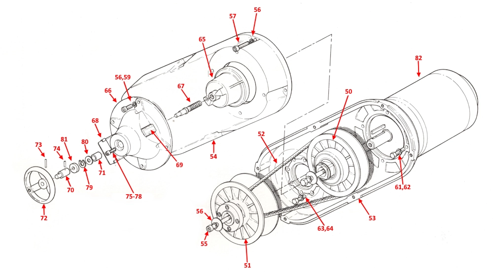 Startrite H250-H330 Simplabelt variable speed drive numbered parts diagram
