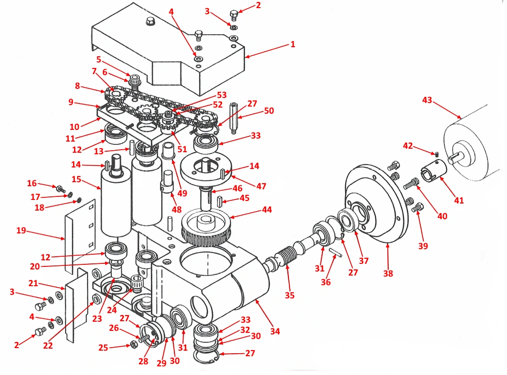 Numbered parts diagram for the Startrite HB Powered roller feed vice
