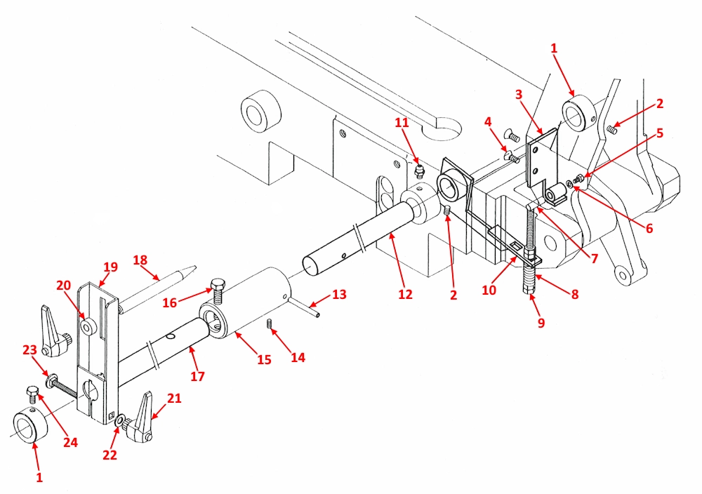 exploded diagram for a Startrite HB Stock stop and swing away assembly