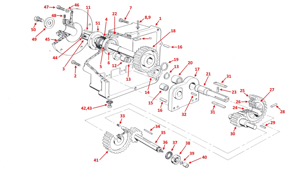 EXPLODED PARTS DIAGRAM FOR A STARTRITE V900 GEARBOX OUTPUT