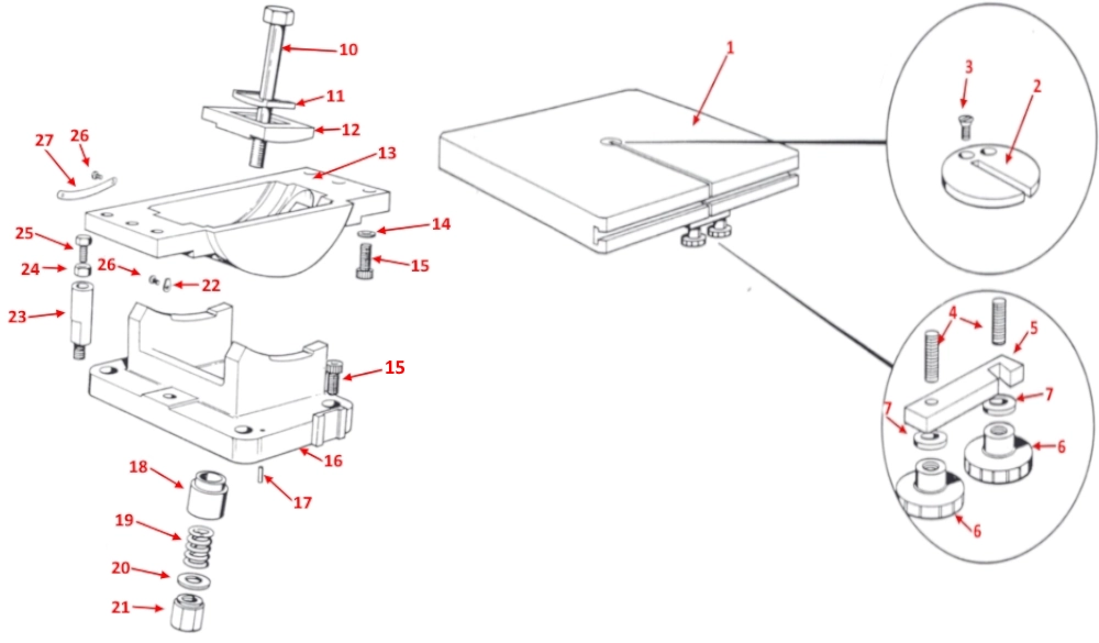 Parts Diagram for the Startrite V900 Fixed Table & Cradle