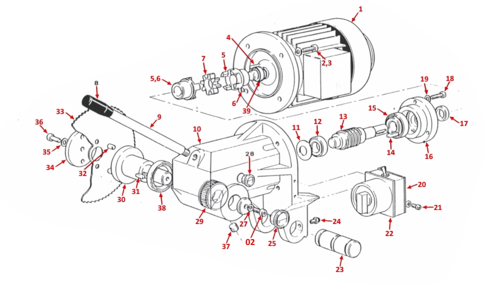 Startrite CF250, CF275,& CF315 Spare Parts Diagram for the Saw Head.