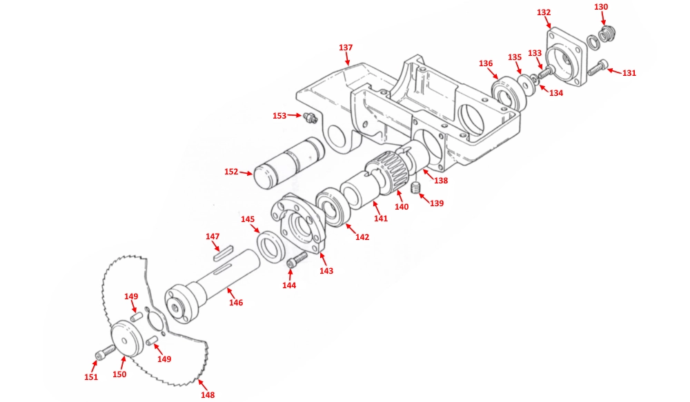 Startrite CF350 Lower Saw Head Spare Parts Diagram.