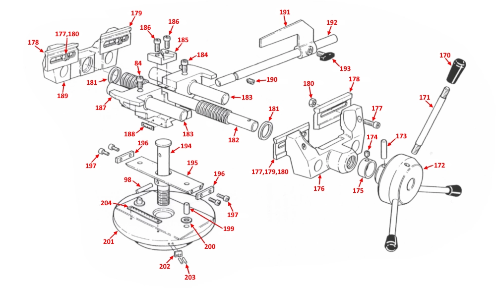 Startrite CF350, C530, CS350 & SC350 Manual Vice Spare Parts Diagram