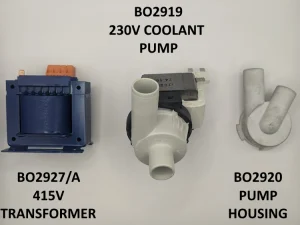 Single Phase Coolant Pump, Different Shape Pump Housing & Pump Transformer for 3 phase machines, for Startrite Metal Cut Off Saws.
