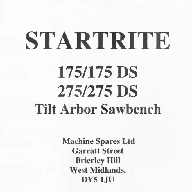 Startrite TA175 & TA275 manual front page